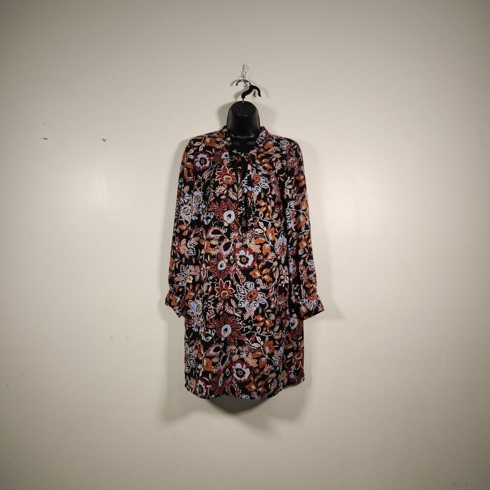 MASSINI Long Sleeve Mini Dress Womens S Multi Floral Lightweight Ruffle Collar